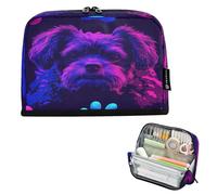 Large Capacity Pencil Case Organizer 8.3x5.9in Neon Dog Pet Paws Pen Pouch for School Office Travel