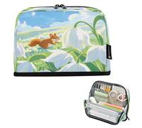 Large Capacity Pencil Case Organizer 8.3x5.9in Squirrel Near White Flowers Pen Pouch for School Office Travel