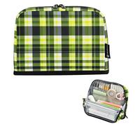 Large Capacity Pencil Case Pen Bags Zippered Articles pa Pencil Case For Teenagers High School Lime Green White Checkered Pattern