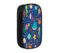Large Capacity Pencil Case Pencil Bag Cartoon Sea Fish Print Double-Zipper Pen Case