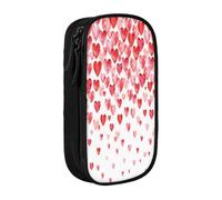 Large Capacity Pencil Case Pencil Bag Falling Red Hearts Print Double-Zipper Pen Case