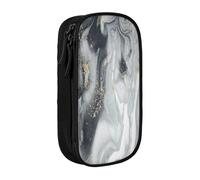 Large Capacity Pencil Case Pencil Bag Grey Marble Stripe Print Double-Zipper Pen Case