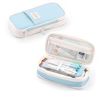 Large Capacity Pencil Case, Pencil Case for Girls Boys, Expandable Pencilcase with Compartments, Cute Pencil Pouch Aesthetic Stationery Pen Bag, for Teenage School Stationary Office (Light Blue)