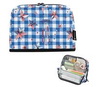 Large Capacity Pencil Case Pencil Case Organizer Soft Articles pa Storage For College Student Cerulean Gingham Garden Decor Pattern