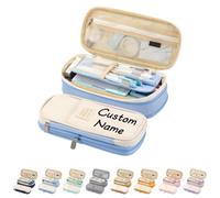 Large Capacity Pencil Case Personalised Pencil Case with Compartments Multifunctional Stationery Organizer Customisable Text Unisex for School College Office，Sky Blue