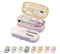 Large Capacity Pencil Case Personalised Pencil Case with Compartments Multifunctional Stationery Organizer Customisable Text Unisex for School College Office，Purple Pink