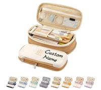 Large Capacity Pencil Case Personalised Pencil Case with Compartments Multifunctional Stationery Organizer Customisable Text Unisex for School College Office，Khaki
