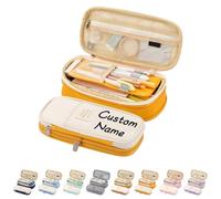 Large Capacity Pencil Case Personalised Pencil Case with Compartments Multifunctional Stationery Organizer Customisable Text Unisex for School College Office，Ginger
