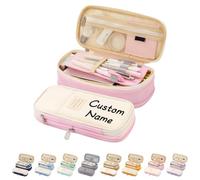 Large Capacity Pencil Case Personalised Pencil Case with Compartments Multifunctional Stationery Organizer Customisable Text Unisex for School College Office，Light Pink