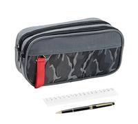 Large Capacity Pencil Case - Portable Storage Bag, Dual-Layer Stationery Organizer, Compact Travel Pocket for Leaders and Supplies | College Classroom Teach Students, Grey, Se référer au descriptif