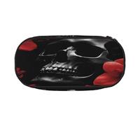 Large capacity pencil case, Red Black White Abstract skull Organizer with Zippered, Compartments Elastic Pen Holders for School Office Lightweight pen bag for Travel MULTI-USE Oxford Fabric pencil bag