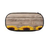 Large capacity pencil case, Sunflowers Wooden Board Organizer with Zippered, Compartments & Elastic Pen Holders for School, Office, Lightweight pen bag for Travel, MULTI-USE Oxford Fabric pencil bag