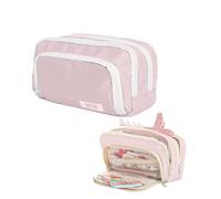 Large Capacity Pencil Case with 3 Compartments, Pencil Pouch Pen Bag for Kids Girls Boys Women, Portable Pencilcase Pen Case for School College Office Supplies (Pink)
