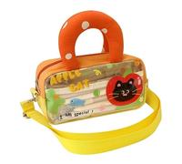 Large Capacity Pencil Case with Handle and Shoulder Strap, Cute Fruits Cat Print Pen Pouch Transparent Front Pocket, Aesthetic PVC Pencil Bag Stationery Organizer for Girls Boys Students School Office