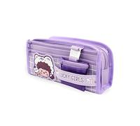 Large Capacity Pencil Case with Multi-Layer Design, Aesthetic Purple Canvas Pen Pouch, Lucky Girls Print Stationery Organizer for School, Office, Students, and Teen Girls