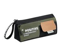 Large Capacity Pencil Case with Positive Text Design, Dual-Layer Stationery Organizer Pen Pouch, Aesthetic Canvas Pencil Bag with Zipper for School, Office, College, Teen Boys and Girls