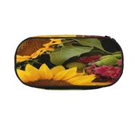 Large capacity pencil case, Yellow Sunflowers Organizer with Zippered, Compartments & Elastic Pen Holders for School, Office, Lightweight pen bag for Travel, MULTI-USE Oxford Fabric pencil bag