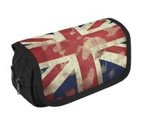 Large Capacity Pencil Case Zippered Vintage Union Jack British Flag Pencil Pouch Multifunctional Pen Case with 3 Compartment Adult Fabric Makeup Bag for Women Men Storage Organizer for Office Supply