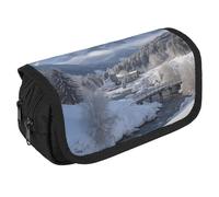 Large Capacity Pencil Case Zippered Winter Landscape in The Bavarian Alps Pencil Pouch Multifunctional Pen Case with 3 Compartment Adult Fabric Makeup Bag for Women Men Storage Organizer for Office Su