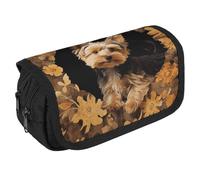 Large Capacity Pencil Case Zippered Yorkshire Terrier in The Cave Pencil Pouch Multifunctional Pen Case with 3 Compartment Adult Fabric Makeup Bag for Women Men Storage Organizer for Office Supply