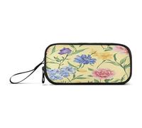 Large Capacity Pencil Organizer Case Teen Girls Pen Case Organizer School Supply Multifunctional Florals Carnation Delphinium flower Yellow