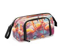 Large Capacity Pencil Pouch Pencil Case Handheld Pen Bag Cosmetic Gift for Office School Teen Girl Boy Colorful Flamingo
