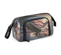 Large Capacity Pencil Pouch Pencil Case Handheld Pen Bag Cosmetic Gift for Office School Teen Girl Boy Bald Eagle American Flag