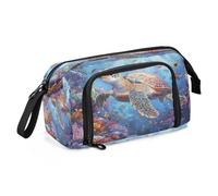 Large Capacity Pencil Pouch Pencil Case Handheld Pen Bag Cosmetic Gift for Office School Teen Girl Boy Underwater Sea Turtle