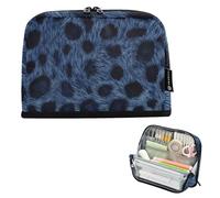 Large Capacity Pencil Storage Case, Heavy Duty Pencil Case for College Makeup School Must Have, Blue Leopard Print