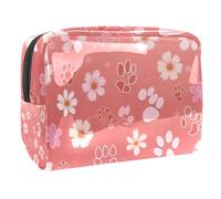 Large Capacity PVC Makeup Bag Women Cosmetic Toiletry Organizer Pouch Purse 7.3x3x5.1 Inch - Cherry Flowers Paws