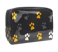Large Capacity PVC Makeup Bag Women Cosmetic Toiletry Organizer Pouch Purse 7.3x3x5.1 Inch - Cute Cat Dog Paws Footprints