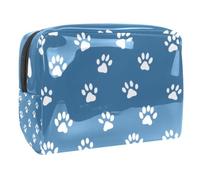 Large Capacity PVC Makeup Bag Women Cosmetic Toiletry Organizer Pouch Purse 7.3x3x5.1 Inch - Dogs Paws Blue