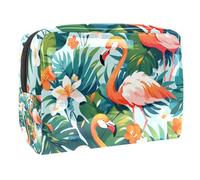 Large Capacity PVC Makeup Bag Women Cosmetic Toiletry Organizer Pouch Purse 7.3x3x5.1 Inch - Tropical Jungle Flamingo