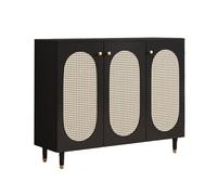 Large Capacity Rattan & Engineered Wood Shoe Cabinet Slim EntrywayStylish Storage Rack for Home 47.2" x 14.3" x 37.4" (Black)