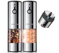 Large Capacity Rechargeable Electric Salt and Pepper Grinder Set -USB Charging Port with Sliding Dust Cover; Automatic Salt and Pepper Mill Grinder with LED Light-6 Adjustable Grinding Modes