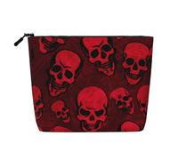 Large Capacity Red Skulls Printed Single-Layer Faux Linen Cosmetic Bag Personal Care Organizer Suitable for Various Occasions