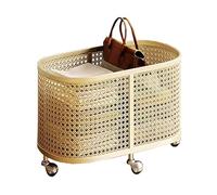 Large Capacity Rolling Laundry Cart with Wheels - Metal Clothes Basket Organizer, Imitation Woven Rattan for Dorm & Home, Stylish Design in 3 Colors (Gold, 70x35x40cm)