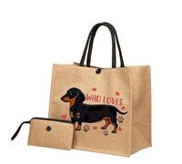 Large Capacity Sausage Dog Cute Dachshund Tote Bag Set with Mini Pouch - Lightweight, Durable, Perfect for Travel