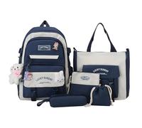 Large Capacity School Bag, Canvas 5PCS Backpacks Combo Set, Rucksack with Bag Per Girls, Kids & Teenage Students, Durable School Supplies for Daily Study & Travel