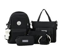 Large Capacity School Bookbags Canvas with Pendant Soft 5pcs Shoulder Pack Set for Primary Middle School Students