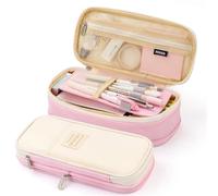Large Capacity School Pencil Case Multi-Compartment Stationery Organiser with Double Zips, Back to School Supplies Durable Canvas Pen Bag for School Office & Study Supplies