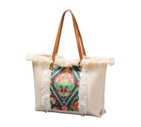 Large Capacity Shopping Bag Top Handle Ethnic Styles Beach Tassels Handbag All-Matching Canvas for Travel Women Beach Ethnic Styles Shopping Large Capacity Canvas for Daily