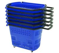 Large Capacity Shopping Baskets with Wheels, 6 Pack Laundry and Grocery Baskets for Retail Markets and Convenient Shopping Solutions