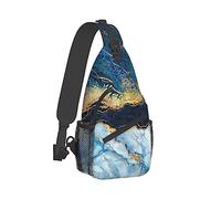 Large Capacity Sling Chest Bag Backpack, Fashion and Durable Compatible with Abstract Paint Gold Glitter Blue Marble Daypack, Cross Body Funny Shoulder Sack with Adjutable Strap for Men Women Travel