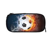 Large Capacity Soccer Boys Pencil Case, Cool Fire & Water Portable Black Pen Bag, Pencil Pouch with Zipper for Teens Stationary Supplies, Multifunction Pencil Box Cosmetic Bag for Sports Girls