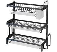 Large Capacity Stainless Steel Dish Drying Rack - Three-Tier Black Dish Drainer for Kitchen Storage& Stylish Ideal for Dishes Pots and Bakeware