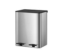 Large Capacity Stainless Steel Recycling Bin for Kitchen & Home, Rectangular Dual Compartment Trash Can with Lid, Foot Pedal Operation, Silver - 30L