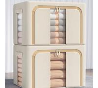 Large-Capacity Storage Box, Foldable Clothing Box with Widened Handle, Moisture-Proof and Dust-Proof Suitable for Quilts, Blankets, Bedding (Daisy Single Window Beige, 24L)