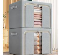 Large-Capacity Storage Box, Foldable Clothing Box with Widened Handle, Moisture-Proof and Dust-Proof Suitable for Quilts, Blankets, Bedding (New single window light gray, 24L)