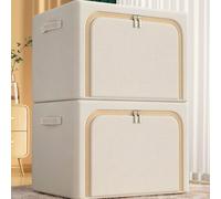 Large-Capacity Storage Box, Foldable Clothing Box with Widened Handle, Moisture-Proof and Dust-Proof Suitable for Quilts, Blankets, Bedding (Daisy Single Window Beige, 66L)
